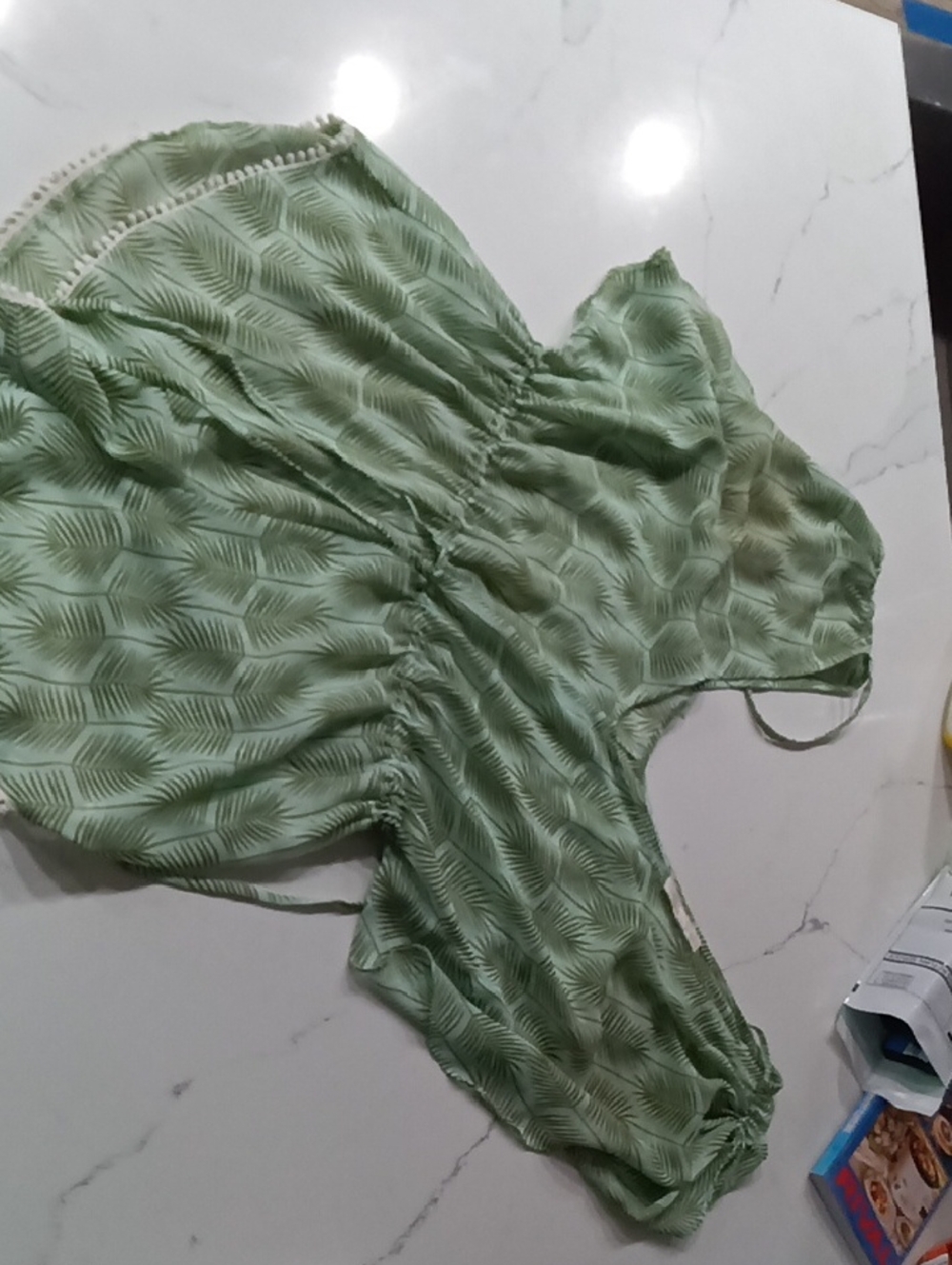 Francesca's Collections Sage Green Palm-Print Romper